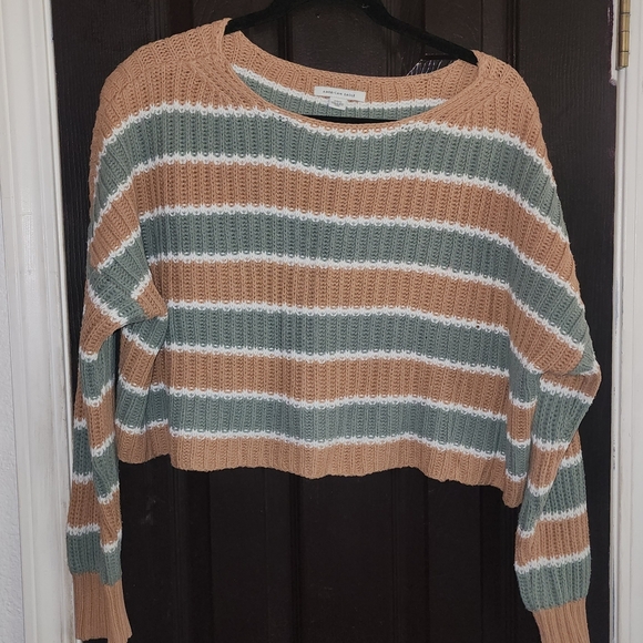 American Eagle Outfitters Tan and Green Striped Knit Top - Picture 1 of 4
